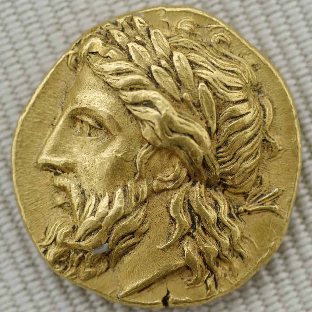 Wizerunek Zeusa na greckiej monecie
